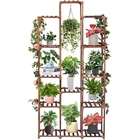 XXXFLOWER Plant Stand Indoor Outdoor Large Plant Cabinet Corner Holder Plant Shelf 13 Tiers Wood Plant Rack for Multiple Plants Pots Flowers Stand for Living Room Boho Apartment Balcony Garden Decor Cover