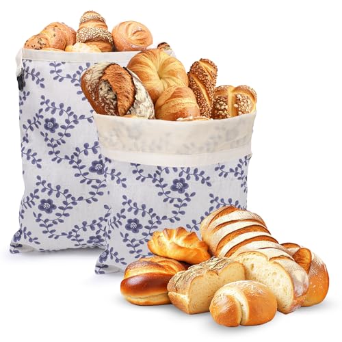 Gugxiom Lot de 2 Sacs à Pain Réutilisables, Sac à Pain en Cire D'abeille 42 × 32 Cm, en Lin pour au Levain et Artisanat Artisanal, pour Congélateur et Réfrigérateur