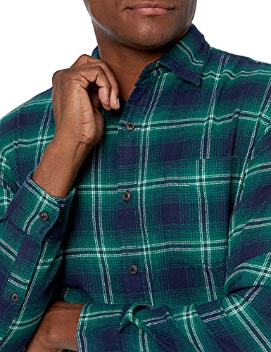 Amazon Essentials Men's Slim-Fit Long-Sleeve Flannel Shirt, Navy/Green, Ombre, Large #TOP2