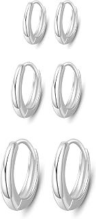 Creoler Silver 925 Women's Earrings 3 Pairs 925 Sterling Silver Earrings Set Hypoallergenic Small Sleep Huggie Creole Unisex Creole for Women Men 11 mm 13 mm 16 mm