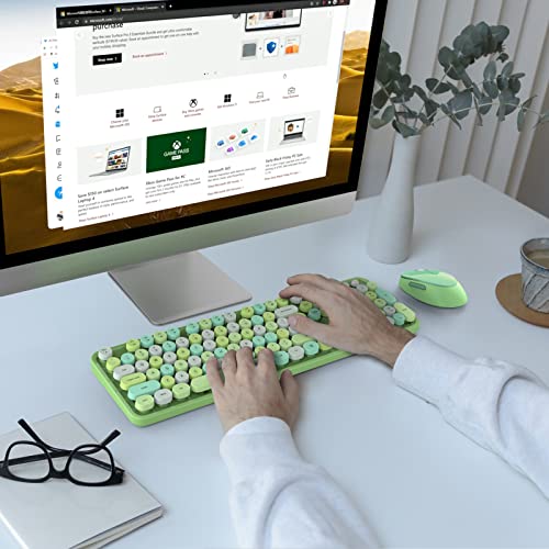 Knowsqt Wireless Keyboard And Mouse Combo, Green 104 Keys Full-Sized 2.4 Ghz Round Keycap Colorful Keyboards, Usb Receiver Plug And Play, For Windows, Mac, Pc, Laptop, Desktop #TOP5
