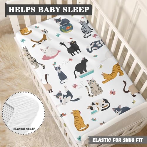 Image of Different Cats Poses Baby Crib Sheets Fitted Crib Sheets Kid Crib Fitted Sheets Crib Cover Single Pack 28 inchx52 inch for Boys Girls