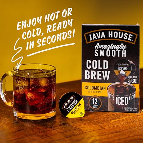 image for JAVA HOUSE Medium Roast Colombian Cold Brew Pods, (48 Count) Peel and 