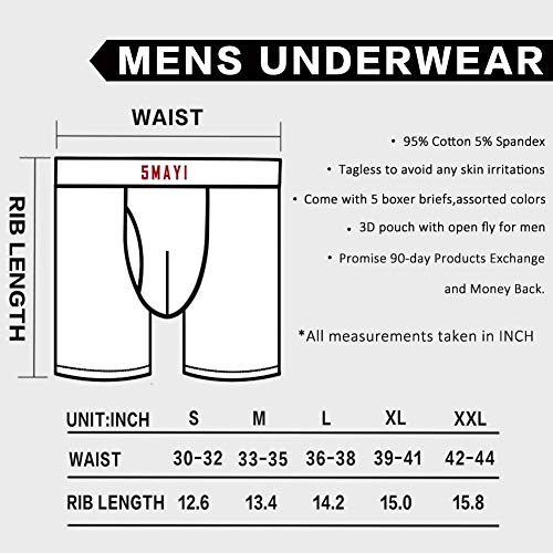 5Mayi Men's Underwear Boxer Briefs Cotton Regular Long Mens Boxer Briefs Underwear Men Pack S M L XL XXL, A: 5 Pack Mens Boxer Briefs, Large