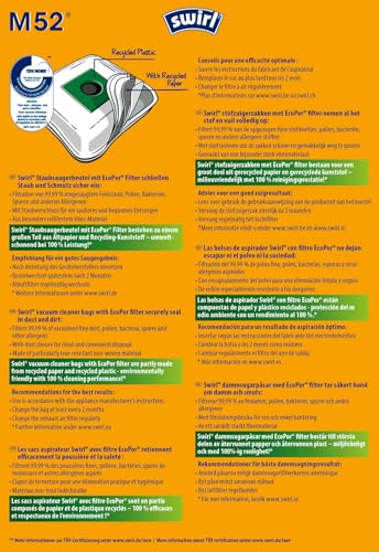 Swirl M 52 EcoPor Staubsaugerbeutel (10 Beutel), reißfeste Staubbeutel für einige Miele Staubsauger, Vorteilspack, im umweltfreundlichen Umkarton, 99,9% Filterung von Hausstaub & allergenem Feinstaub
