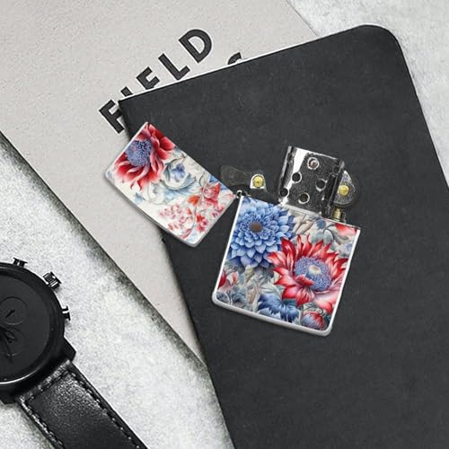 Funda para Encendedor Flores Rojas y Azules de Metal miniatura 7