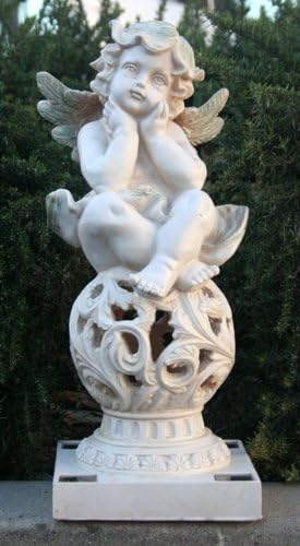 Angel Cherub Sculpture Sitting on Ball Solar Light