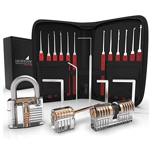 Meistergut DAS ORIGINAL XXL Profi Lockpicking Set mit Deutscher Bildanleitung 24-teilig - Dietrich Set mit 3 transparenten Übungsschlössern - Lock Picking Kit für Anfänger und Profis (Rot)