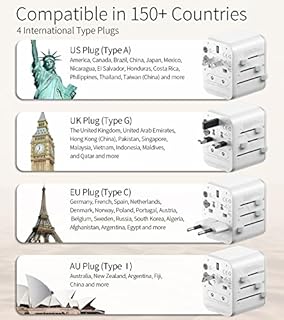 Worldwide Travel Adapter with USB, FSTravelP Universal Plug Adapter with 2 USB & International AC Socket, Dual 10A Fuses, All In One Travel Plug Adapter Worldwide for USA UK EU AU CN 150+ Countries