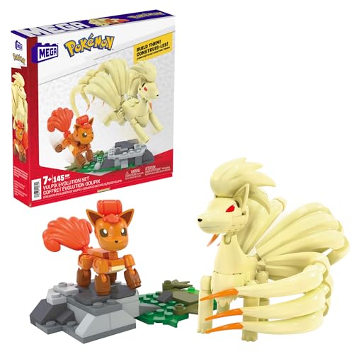 MEGA Pokémon Evolución de Vulpix Pack 2 Figuras (Vulpix y Ninetales) 145 Bloques de construcción, Juguete +7 años (Mattel HTH79)