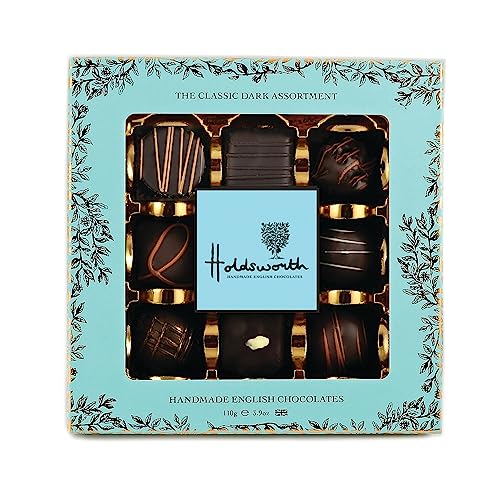 Holdsworth Chocolates Gift Box Luxury Assortment - Classic Dark Chocolate Gift Set with Assorted Handmade Truffles Creams Caramels & Dark Chocolates 110g Valentines Chocolate Box