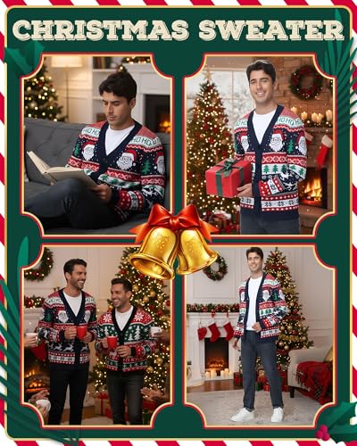 Mens Santa and Reindeer Ho Ho Ho Christmas Cardigan - Image 7