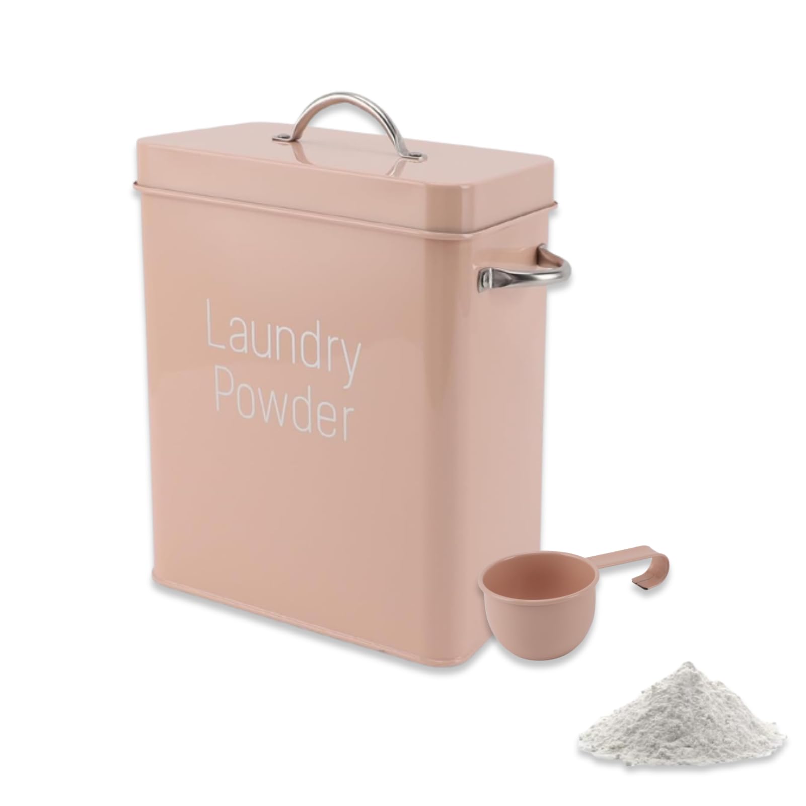 Cyrank Metal Laundry Detergent Container, Laundry Powder Soap Dispenser with Scoop and Lid Modern Farmhouse Storage Box Laundry Room Organization Laundry Powder Container for Washing Powder(Pink)