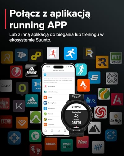 SUUNTO Run zegarek do biegania GPS, ekran dotykowy AMOLED 1,32", lekki, multisport, monitor aktywności, precyzyjny GPS, śledzenie tętna/snu, czas pracy baterii 12 dni, pamięć muzyczna 4 GB offline