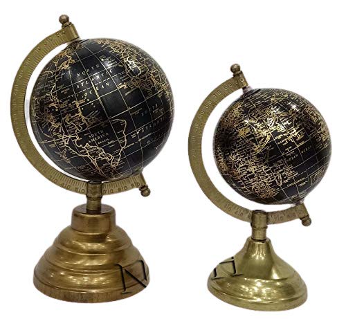 Set di 2 mappamondo rotanti multicolore da tavolo decorativo vintage con base