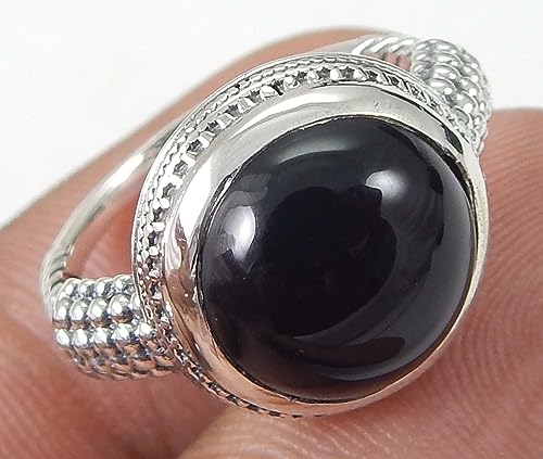 Image of 925 Solid Sterling Silver Handmade Natural Gemstone Black Onyx Ring Dotted & Rope Vintage Ring Cocktail Ring Black Onyx Ring Jewelry Everyday Gift