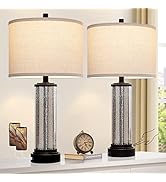 RORIANO 24-inch Farmhouse Table Lamps Set Of 2 - Rustic Resin Bedside Lamps With Linen Shades