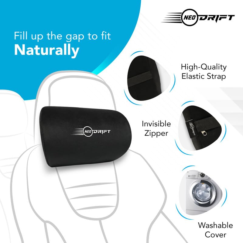 Image of Neodrift 'CurveNeck' - Neck Rest Cushion Orthopedic Velvet Memory Foam Pillow for Neck, Head, Shoulder Support - Pain Relief for Car, Set of 2 (Colour-Black+Silver)