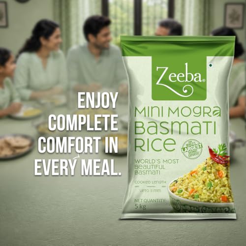 Image of Zeeba Mini Mogra Basmati Rice 5 Kg, Ideal for Khichdi, Kheer & Daily Meals (Cooked length upto 11mm*)