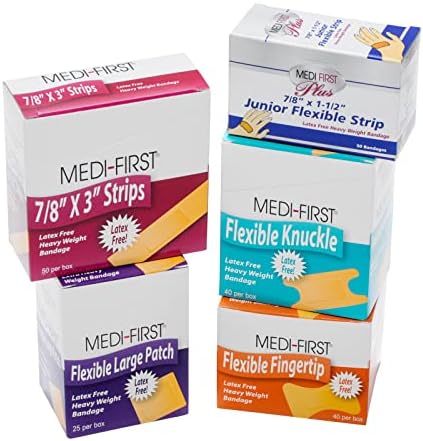 MFASCO Medifirst Bandage Assortment – Variety Pack of Adhesive Bandages, Including Knuckle and Small Bandages – Refill Pack for Workplace First Aid kits & Bandaging Supplies – Fabric Bandages – Ideal for refilling Industrial Kits