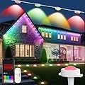 Smart Permanent Outdoor Lights 50FT , 2-in-1 RGB String Lights with Eaves Mount & Ground Stakes, IP65, App & Remote Control, Extendable via App for House, Garden, Halloween & Christmas Decor, 30LEDs