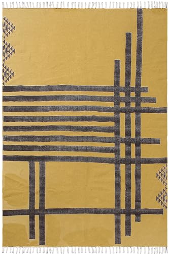 Tapis kilim chambre et salon : coton vert noir lavable