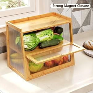 Bread Box for Kitchen Countertop, Double Layer Bamboo Bread Box for Kitchen Counter, Bread Storage Container with Acrylic Wavy Door Panel, 2 Layer Breadbox Holder, Natural Bread Box for Kitchen Countertop Double Layer Bamboo Bread Box for Kitchen Counter Bread Storage Container with Acrylic Wavy Door Panel 2 Layer Breadbox Holder Natural