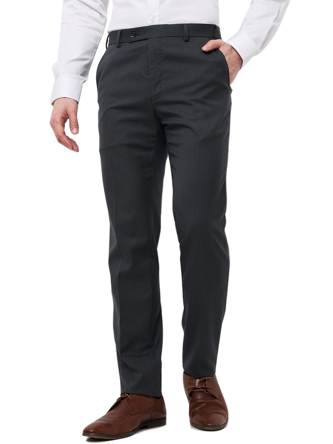 raymond Men Slim Fit Structure Pattern Poly Viscose Blend Flat Front Formal Trouser-picture-29