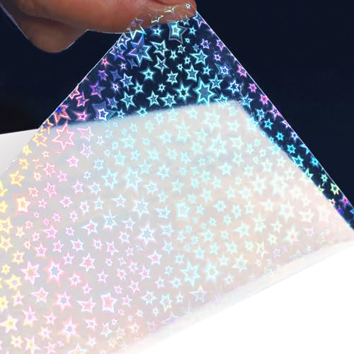 Image of Livelynine 15.8x197 Clear Contact Paper Peel and Stick Book Cover Protector Waterproof Holographic Laminate Sheets Stars Self Adhesive Contact Paper for Crafts Classroom Books Posters Stickers Photos