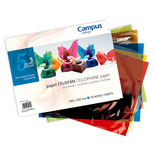 Campus University 630095 - Bloc de 10 hojas de papel celofán, 5 colores, 24 x 32 cm