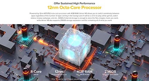 Rugged Mobile phone,Ulefone Armor X8 Android 10 Smartphone IP68 Waterproof, 4GB+64GB, 256GB External SD,13MP Triple Camera Underwater, 5080mAh Battery, NFC Fingerprint, 5.7’’ HD+ Screen,Orange