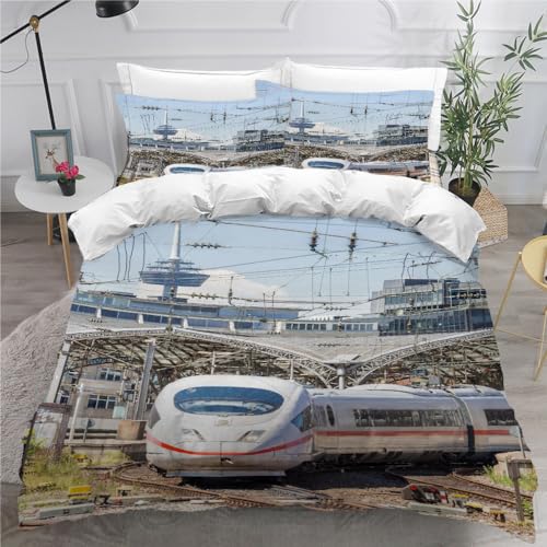 ARiXIaNg Housse de Couette 140x200 cm Enfant Train Chemin De Fer Parure de Lit 1 Personne Voiture...