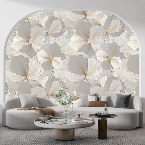 Image of KBR Elegant Grey & White Floral Wallpaper (45 x 300 cm) - Flower Pattern Peel & Stick Self-Adhesive Wall Covering with Soft Botanical Design for Roll for Living Room, Bedroom & Hallway Decor
