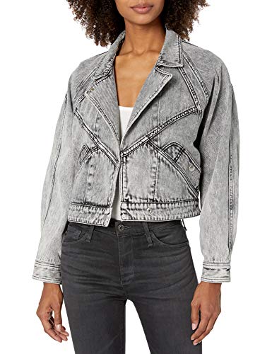 ASTR the label Women's Collared Long Sleeve Oversized Etienne Denim Jacket, Asphalt, XS