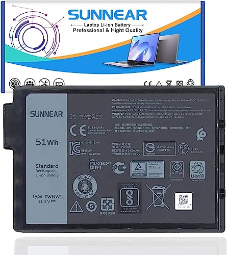 Image of 7WNW1 Laptop Battery Replacement for Dell Latitude 5420 5424 Rugged, Extreme P85G P86G P137G P137G001 P137G002 P85G001 P86G001 Series DMF8C GK3D3 6NNCF DP3KF DMF0C 07WNW1 451-BCHV 11.4V 51Wh 4342mAh