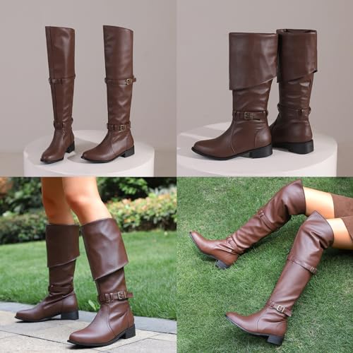 Wavyvigs Women Thigh High Riding Boots Wide Calf Buckled Strap Knee High Boots Cosplay Pirate Boots Women4