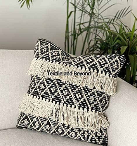 Image of Cushion - Boho Handloom Cotton Cushion Covers - Set of 3, Square Decorative Pillow Cases Sofa, Couch, Chair, Kitchen, Bedroom, Room, Office, 16x16 Inches, Premium
