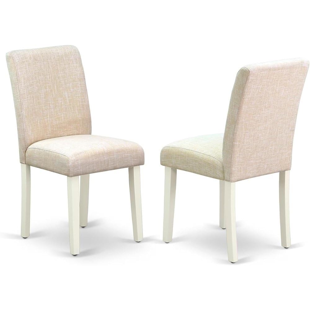 Linen-Upholstered Dining Chair Parsons Style with High Back by Furnifact – Wood, White, Pack of 2