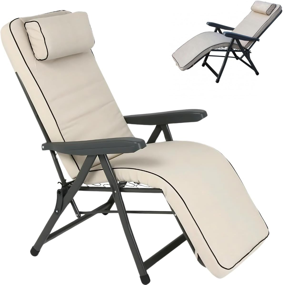 Tomaino - Chaise longue rembourrée intérieur/extérieur - Fauteuil inclinable détente parfaite - Confortable pliable, idéal maison/jardin/terrasse (automatique)