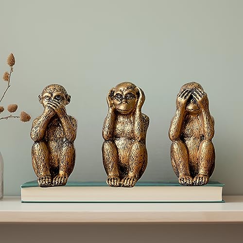 Set de 3 Estatuas Monos Sabios con Recubrimiento Bronce miniatura 6