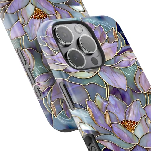 Image of Goodon for iPhone 16 Pro Max Case Cute - Wireless Charging Compatible - Dual-Layer Hard Shell + Silicone Cover - Protective Phone Case with Trendy Designs for Women - Abstract Lotus