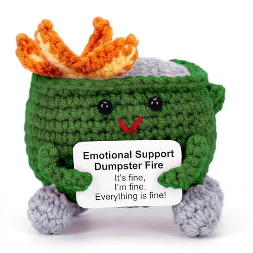 Keyrose Emotional Support Dumpster Fire Crochet, Cute Handmade Desk Accessories