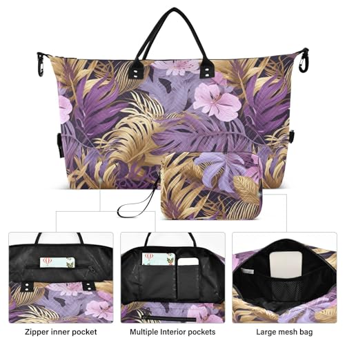 Tropical Leaves Sports Gym Bag for Women Men Travel Duffel Bag Weekend Overnight Carry on Bag with Toiletry Bag Training Handbag for Swimming Yoga Workout Plane Hospital2