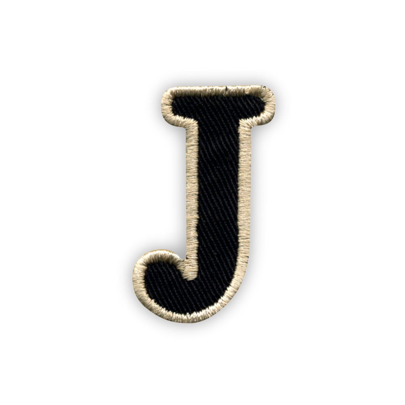 Parche bordado, diseño de letra J, color negro