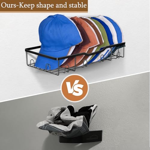 ZoeQide Metall Mützenhalter Wand für 20 Baseball Caps – 2er Set Kappenhalter Wandmontage – Hut Organizer Aufbewahrung für Mützen, Kappen, Snapbacks – Schwarz, Wandregal für Caps