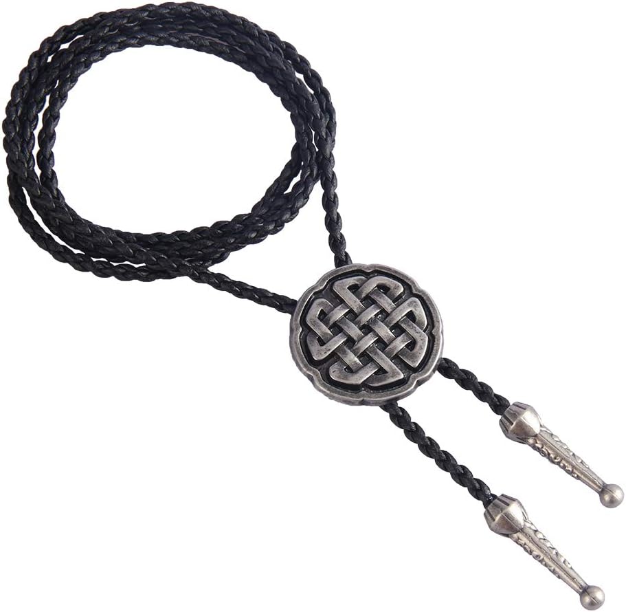 Western Black Bolo Tie for Men and Women,Native American Leather Bolo Tie String