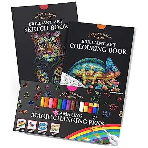 Marvin's Magic - Amazing Art Bundle Including Brilliant Art Sketch Book, Coloring Book, and 25 Magic Pens - A Complete Set for Creative Art & Magic - Perfect for Kids and Little Artists Cover