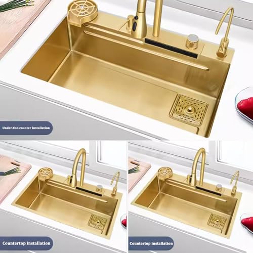 Évier de cuisine noir et blanc avec robinet cascade pour simplifier vos repas