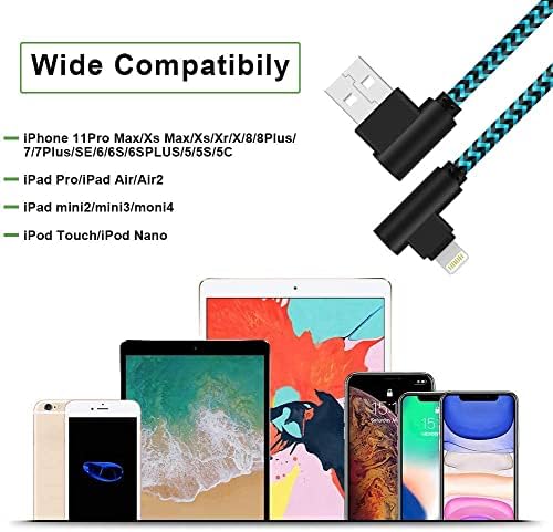 ANSEIP iPhone Charger Cable, 5 Pack 90° Lightning Cable Nylon Braided Fast Charging iphone ipad Charger Compatible with iPhone 13 12 11 X 8 7 6 Plus iPad Pro Air mini and More (1/1/2/2/3M)