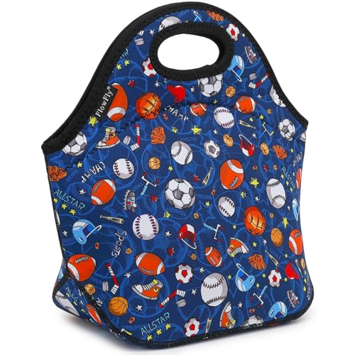 FlowFly Neoprene Kids Lunch box Insulated Soft Bag Mini Cooler Thermal Meal Tote Kit for Boys, Girls,Men,Women,School,Work, Office, FootBall